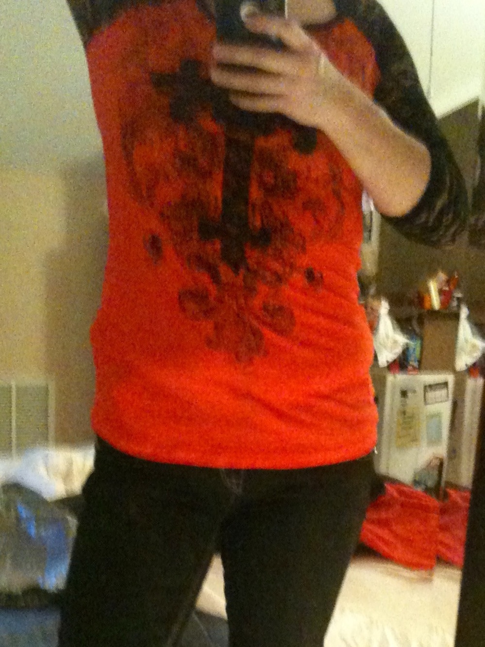 Daytrip Orange Top with Black Lace Raglan Sleeves - Picture 5 of 5